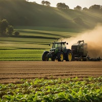 a tractor is spraying a field with dust