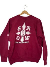 a maroon sweatshirt with a white logo on it