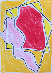 a drawing of a red, yellow, and pink square