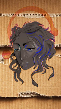 a drawing of a woman on a cardboard box