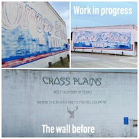 two pictures of a wall with the words work in progress