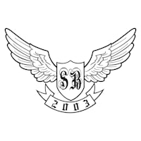 a black and white image of a shield with wings