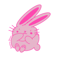 a pink bunny sitting on a black background