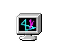 a pixelated computer screen with the word '4' on it