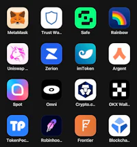 a list of different apps on a black screen