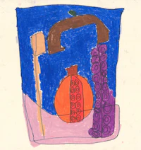 a drawing of a vase and a spoon