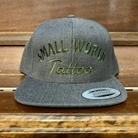 Small World Tattoo Heather Grey Olive Green Logo SnapBack Hat The Classics