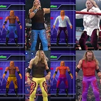a collage of different wrestlers in different colors