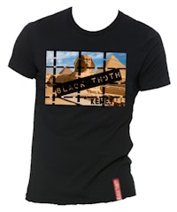 a black t - shirt with an image of the sphinx and pyramids