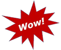 a red starburst with the word wow on it