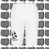 a white short with a black and white pattern on it