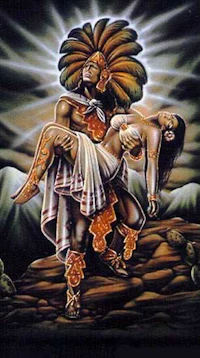 a painting of an indian man carrying a woman