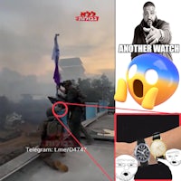 a picture of a man holding a flag and a man holding a watch