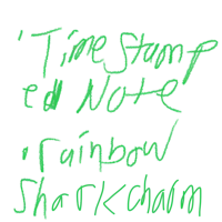 a green handwritten note with the words time stamped note rainbow sharkchain