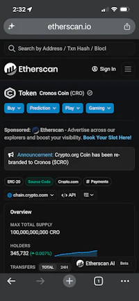 a screenshot of the etherscan app on an iphone