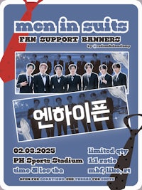 a poster for the men in suits fan support banners