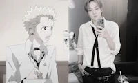 a picture of an anime character and a picture of a man holding a cell phone