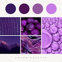 a purple color palette with a mountain in the background