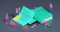 3d illustration of a book with people on it