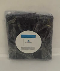 a black bag with a blue label on it