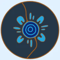 a blue circle with a blue flower in it