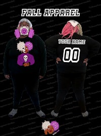 two women wearing sweatshirts with the words fall apparel