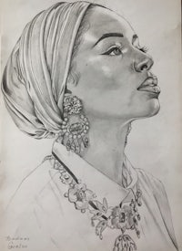 a drawing of a woman wearing a turban