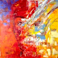 an abstract painting of a woman's face
