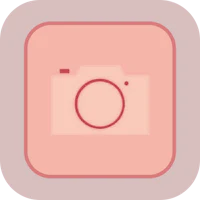 a camera icon on a pink square background