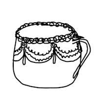 a black and white drawing of a tea cup