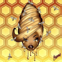 an illustration of a black woman with bees on her head