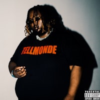 a man with dreadlocks wearing a t - shirt with the word tellmonde on it