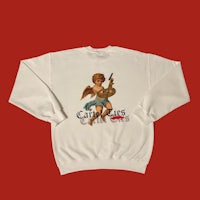 a sweatshirt with an image of an angel holding a guitar