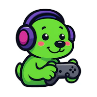 a green teddy bear with headphones and a game controller