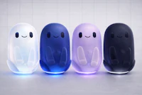 a group of different colored and shaped robots in a row