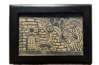 a black frame with a drawing on it