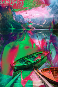 a woman in a boat on a dock near a lake