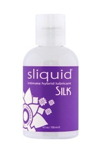a bottle of sliquid silk on a white background