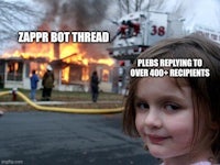 a little girl standing in front of a fire