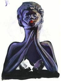 a painting of a woman with her hand on her face