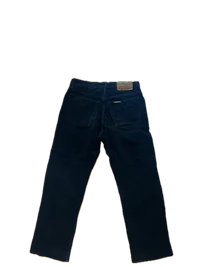 a pair of dark blue jeans on a white background