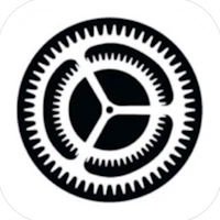 a black and white icon of a gear wheel