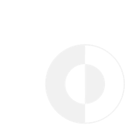 a black and white circle logo on a black background