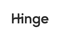 a black and white logo with the word hinge