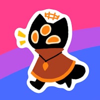 a black cat in a brown cloak standing in a field