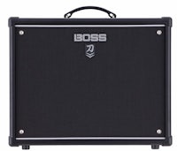a black guitar amplifier with the boss logo on it