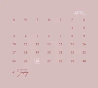 a pink calendar with the words april