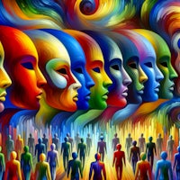 a colorful painting of a group of people