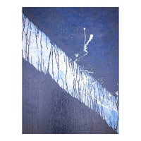 a painting with a blue background and white lines