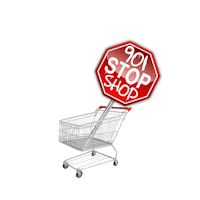 a shopping cart with the word stop shop on it